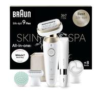 Braun Silk-épil 9 Flex SkinSpa - Set de depiladora todo en uno, depiladora para mujer, depiladora de larga duración, mini maquinilla de afeitar corporal 9-481 3D, color blanco y dorado
