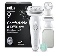 Braun Silk·épil 9 SkinSpa Depiladora Eléctrica Mujer, 9-080, Plata | Depiladora Corporal Resistente al Agua, Cepillo Exfoliante, Almohadilla de Masaje, Peine Recortador, Depila, Rasura Y Recorta
