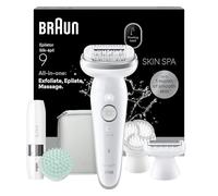 Braun Silk·épil 9 SkinSpa Depiladora Eléctrica Mujer, 9-381, Plata - Set Todo-en-Uno, Cepillo Exfoliante, Almohadilla de Masaje Y Mini Depiladora Facial Depila, Rasura Y Recorta, Resistente al Agua