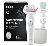 Braun Silk-épil 9 SkinSpa - Set todo en uno, depiladora para mujer, depiladora de larga duración, cabezal de afeitado, cabezal de masaje, color blanco y rosa