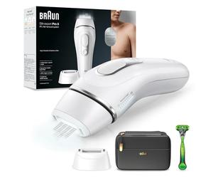 Braun Silk-expert Pro 5 Depiladora Hombre Luz Pulsada IPL, Cabezal de Precisión Ancho y Maquinilla Afeitar Gillette Body, Alternativa a la Depilación Láser en Casa, PL 5145, Última Generación, Blanca