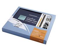 Brause 133B - Un coffret d'appentissage contenant 3 plumes Bandzug (1,5mm, 2,5mm, 5mm), un porte-plume, un pinceau, un flacon d'encre noire Herbin 15 ml et un livret d'apprentissage en français