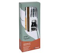 Brause 146B - Un kit d'écriture comprenant 3 plumes (Ecolière, sténo et Rose), un porte-plume en bois, un pinceau, un flacon d'encre noire et une notice