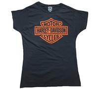 Bravado Camiseta de mujer negra Harley Davidson Bar and Shield Logo Vintage Print, Negro , M-L
