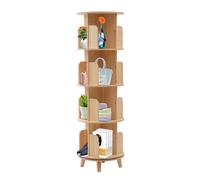 BraveeFly Estantería giratoria de madera maciza, 4 estantes, pantalla 360, cilíndrica, estante de almacenamiento de pie, estantería multifuncional para salón, dormitorio, habitación infantil