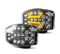 BraveWAY 2 piezas 75W Faro de trabajo LED redondo con luces diurnas anámbar y blancas parpadeo rápido, 6500K 3500K IP68 Faro LED de largo alcance para camión 12V 24V para coche, camión, tractor