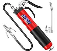Bravex Pistola de grasa resistente de 6000 PSI con acoplador de liberación rápida, kit de pistola de grasa con capacidad de 14 onzas, manguera flexible de 18 pulgadas, color rojo