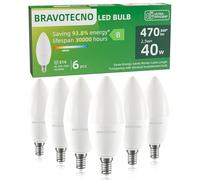 bravotecno Bombilla LED E14, Clase de Energía B, LED E14 Blanco Neutro 4000K, 2,5W 470LM C37, Equivalente a 40W, Ángulo de Haz de 360°, No Regulable, Poco calor y larga vida útil, 6 piezas