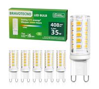 bravotecno G9 LED, clase energética B E14 LED blanco cálido, 2700 K, 2,2 W, 408 lm，equivalente a 35 W, ángulo de haz de 360°, no regulable, bajo consumo térmico y larga vida útil, 6 unidades