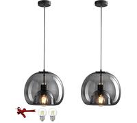 Bravsekai Colgante de Vidrio Luces de Isla de Cocina,2 Paquetes de Colgante de Vidrio de Humo con 2 Bombillas Extra, Ajustable Cable de 3 Meter,Luces de Colgante Moderna para Isla de Cocina,Comedor
