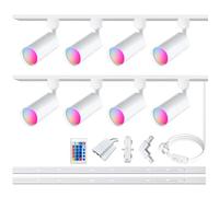Bravsekai GU10 16-Color RGB Kit de iluminación de la pista, 8-Pack de focos que cambian de color con 2x1.5M H-Rail, IR remoto RGB luces de la pista para la sala de estar, fiestas en casa, discotecas,