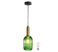 Bravsekai Lámparas Colgantes de Cristal Verde para Isla de Cocina Lámparas Colgantes Vintage para Isla de Cocina Dormitorio Salón Pasillo(4000K A60 Bombilla LED, 1-Pack)