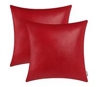 BRAWARM Fundas de Almohada de Piel sintética de 18 x 18 Pulgadas, Fundas de Almohada de Cuero Rojo navideño, Fundas de Almohada de Cuero teñido sólido para sofá, Cama, sofá, jardín, decoración del