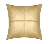 BRAWARM Fundas de Almohada de Piel sintética de 22 x 22 Pulgadas, Funda de Almohada de Cuero Dorado, Funda de Almohada Decorativa de Cuero Cosido a Mano para sofá, Cama, Sala de Estar, jardín en casa