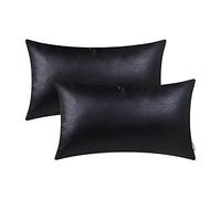 BRAWARM Fundas de cojín Decorativas de Piel sintética, Fundas de cojín de Piel sintética sólida, Fundas de sofá para Sala de Estar, jardín, Cama, Color Negro, 30 x 50 cm, Paquete de 2
