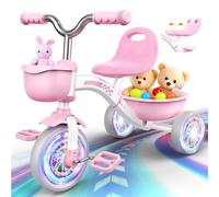 Braxel Triciclo para Niños de 2 a 5 Años, Triciclo Evolutivo con Asiento Ajustable Luces Geniales para Niño y Niña de 1 a 4 Años Carga 35 kg, Rosa