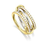 BRAYEG Anillos apilables chapados en oro de 14 quilates, juego de 3 anillos de circonita cúbica, anillos apilables de plata y oro, múltiples eslabones conectados, anillo entrelazado para mujer