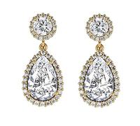 BRAYEG Pendientes de gota de oro de 14 quilates para mujer, aretes largos con borla de lágrima, aretes largos de circonita cúbica blanca para dama de honor, regalo de joyería para el día de la madre,