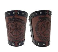 Brazales Vikingos Brazales En Relieve Vegvisir Brazales Medievales Punk Brazales De Cuero Guantelete De Puño Brazales Anchos Brazales De Armadura De Caballero Medieval para Mujeres Hombres (Marrón)