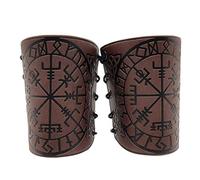 Brazales Vikingos Medievales Protectores De Brazo De Cuero PU Viking Vegvisir En Relieve Brazalete Guantelete Pulsera Armadura De Caballero para Mujeres Hombres Niños Cosplay Larp (Marrón)