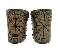 Brazales Vikingos Medievales Protectores De Brazo De Cuero PU Viking Vegvisir En Relieve Brazalete Guantelete Pulsera Armadura De Caballero para Mujeres Hombres Niños Cosplay Larp (Caqui)