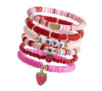 Brazalete Con Cuentas De Arcilla Suave Hecha A Mano Con Letras De Amor Y Corazón Fresa Unisex Accesorio Arcilla Suave Set Pulsera Pulsera