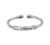 Brazalete de brazalete tallado vintage, pulseras de decoración de moda, brazalete de plata de ley 925 Brazalete de amuleto abierto ajustable con runas torcidas hechas a mano envejecidas étnicas vintag