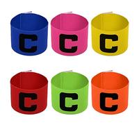 Brazalete de capitán, 6 Pcs Color Elásticas Fútbol Capitán Brazaletes para Senior Junior Hockey Tenis Fútbol Jóvenes Deportes Big C Brazalete para Niños Juvenil Amarillo/Azul/Verde/Naranja/Rosa/Rojo