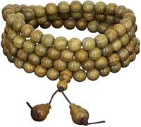 Brazalete de cuentas, brazalete de oraciones, sándalo verde multicírculo collar de cuentas de cuentas 108 BUDDHA Rosario unisex para la meditación de oración Mala
