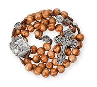 Brazalete de cuentas de madera de San Miguel sagrado, rosario de madera sólida con medalla de la Santa Cruz y crucifijo de perdón plateado