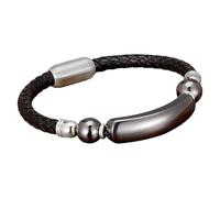 Brazalete De Cuero Trenzado Negro Para Hombre Con Cierre Magnético, Gema Natural Y Cristal. Hecho A Mano. Pulsera De Cuero Trenzado. Joyería De Moda Para Hombre Y Mujer. Color Blanco. Medidas: 4 X