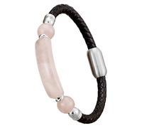 Brazalete De Cuero Trenzado Negro Para Hombre Con Cierre Magnético, Gema Natural Y Cristal. Hecho A Mano. Pulsera De Cuero Trenzado. Joyería De Moda Para Hombre Y Mujer. Color Blanco. Medidas: 5 X