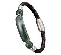 Brazalete De Cuero Trenzado Negro Para Hombre Con Cierre Magnético, Gema Natural Y Cristal. Hecho A Mano. Pulsera De Cuero Trenzado. Joyería De Moda Para Hombre Y Mujer. Color Blanco. Medidas: 3 X