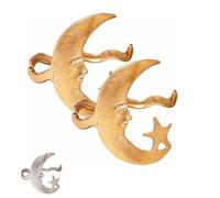 Brazalete De Luna Y Estrella - Oro, Plata, Sol, Luna Y Media Luna. Diseño Simple Y Abierto. Delicadamente Ajustable. Ideal For Citas Y Aniversarios. Regalo De Joyería For Mujer.(Gold*2)