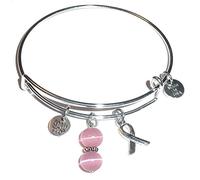 Brazalete de mujer con cuentas huecas ocultas para la concienciación sobre el cáncer (espera para la cura) con alambre expandible, viene en una caja de regalo.
