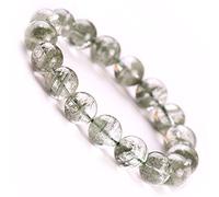 Brazalete de riqueza feng shui pulsera de cuarzo fantasma fantasma 12/13/14 mm Peads redondos para mujeres hombres reiki talismán de meditación de cuarzo de cristal para buena fortuna, 14 mm cinnabar