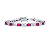 Brazalete de tenis para mujer con símbolo de infinito, milgrain, CZ ovalado AAA de zirconia cúbica simulada de turmalina rosa 9CT, chapado en plata.
