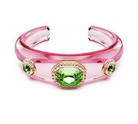 Swarovski Brazalete Dulcis, una Banda Rosa Vibrante, con tres Cristales Verdes Incrustados, Tallas Mixtas, Colección Dulcis, Resina, Baño en Tono Oro, Multicolor