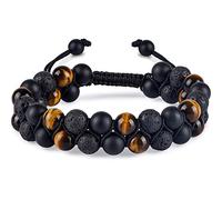 Brazalete encantado Triple Protection Bracelet for Men Women, Genuine Premium Tiger Eye Black Onyx and Lava Rock 8mm Handmade Bead Bracelet Healing Crystal Protection Bracelet Bring Luck and Prosperit