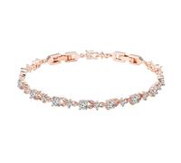 Brazalete genérico 4 joyas pulsera oro rosa con cúbico blanco óvalo para mujer, joyería de 7 pulgadas mm de anillos, talla única, Cobre, No es una piedra preciosa