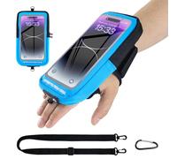 Brazalete Móvil Running , 4 en 1 Funda Brazo para Teléfonos hasta 6.8 Pulgadas iPhone 16/15/14 Pro Max Samsung Galaxy S24/S23/22, Portátil con Mosquetón para Correr, Senderismo, Deporte (Azul)