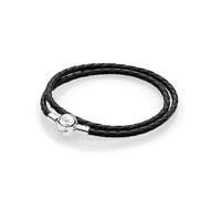Brazalete Silver Leather Bracelet, Double, Black 590745CBK-D5 Marca Pandora