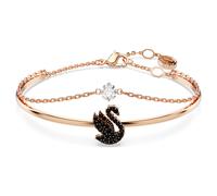 Swarovski Brazalete Swan, Cisne, Negro, Baño tono oro rosa