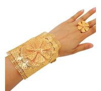 Brazalete y anillo de Francia de color dorado para mujer, pulsera grande india marroquí africana de Oriente Medio