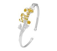 brazaletes de pulsera de moda, brazaletes vintage Pulsera de plata de ley 925 for mujer, estilo chino, con doce dioses de las flores, brazalete dorado vintage abierto, regalo de cumpleaños.(September