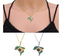 Brazil Map Necklace - Gold Plated Alloy Flag Pendant, Hip Hop Stainless