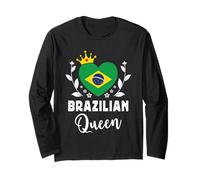 Brazilian Queen Brazil Flag Proud Brazilian Woman Manga Larga