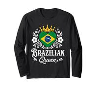 Brazilian Queen Brazil Flag Proud Brazilian Woman Manga Larga
