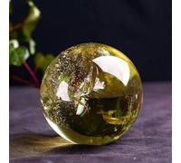 Brazilian Yellow Crystal Ball Ornaments Yellow Crystal Rough Stone Polished Home Decoration with Base,Yellow,90mm
