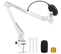 Brazo de brazo blanco para Hyperx Quadcast S, ajustable Hyperx Quadcast White Mic Stand Brazo de micrófono compatible con Hyperx Quadcast con filtro pop, cubierta de micrófono, por ChromLives